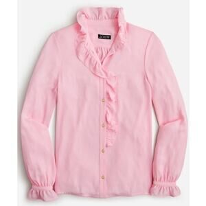 J Crew Drapey Cottage Button Up Top Size 6 Long Sleeve Ruffle Romantic NWT Pink